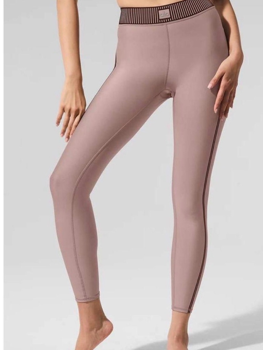 ALO Yoga Dusty Mauve High-Rise Leggings with Striped Waistband